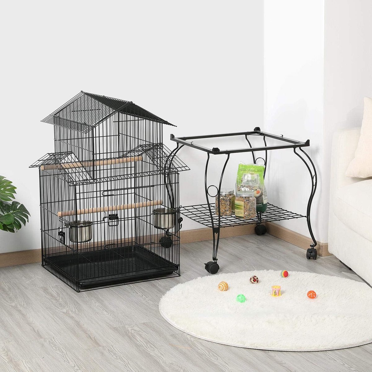 Vogelvolière vogelkooi met standaard voor nimfeensittiken, papegaaien