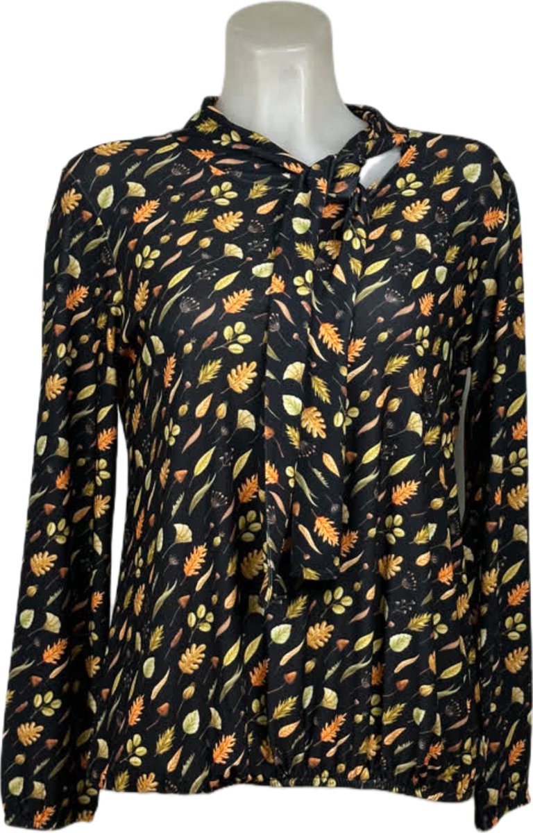 Angelle Milan – Travelkleding voor dames – Fall print blouse met Koord – Ademend – Kreukvrij – Duurzame Jurk - In 5 maten - Maat L