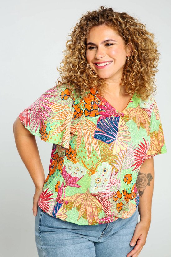 Paprika T-shirt met Hawai print en vlindermouwen