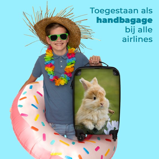 NoBoringSuitcases.com - Koffer - Konijn - Bloemen - Dons - Past binnen 55x40x20 cm en 55x35x25 cm - Trolley handbagage - Valiezen met wieltjes volwassenen - Reiskoffer op wielen - Rolkoffer lichtgewicht