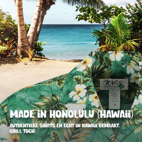 Hawaii Blouse Mannen - Shirt - Hemd - 100% Katoen - Overhemd Heren Korte Mouw - Made in Hawaii "Tiki Tropics" Maat L