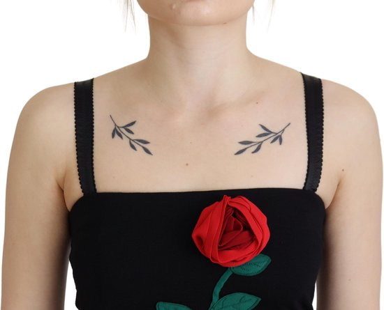 Dolce & Gabbana Black Sheath Bodycon Stretch Roses Dress