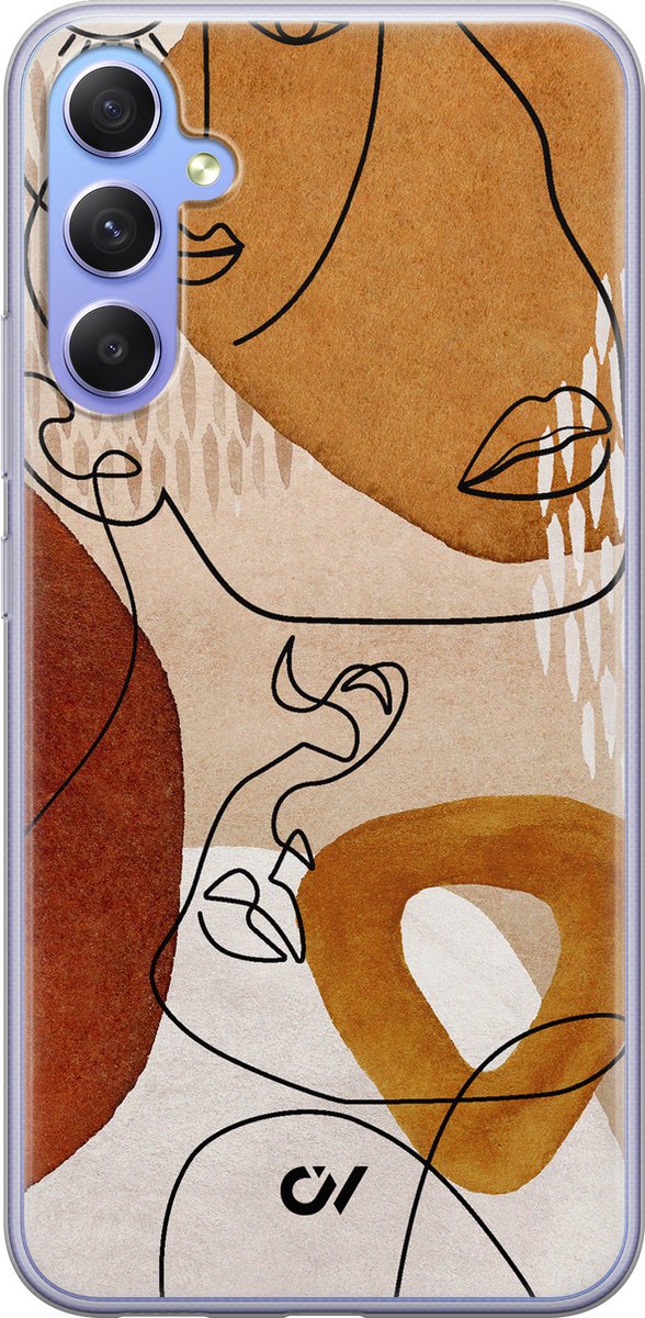 Hoesje geschikt voor Samsung Galaxy A34 hoesje - Abstract Shape Faces - - Bruin - - Casevibes