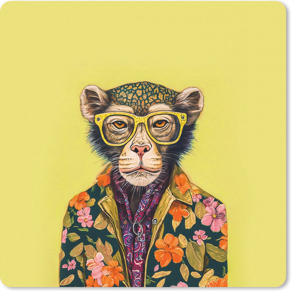 Muismat 20x20 cm - Mousepad Aap - Dieren - Bril - Design - Bloemen - Muismatten