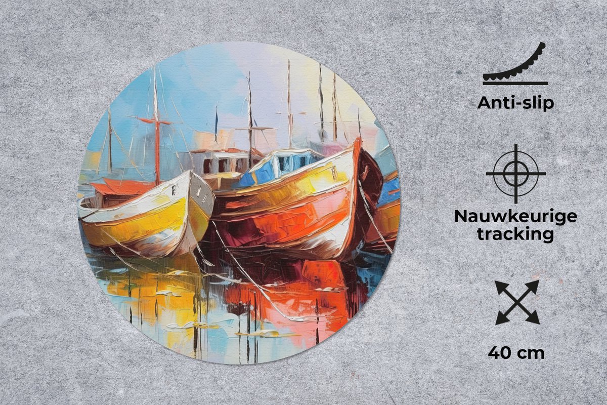Muismat rond 40x40 cm - Mousepad Boten - Kunst - Kleuren - Schilderij - Ronde muismatten