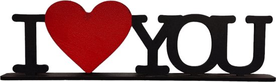 Djemzy - muurdecoratie woonkamer - wanddecoratie - hout - zwart - rood - I love you - staand - Valentijnscadeau - liefde - 6 mm mdf