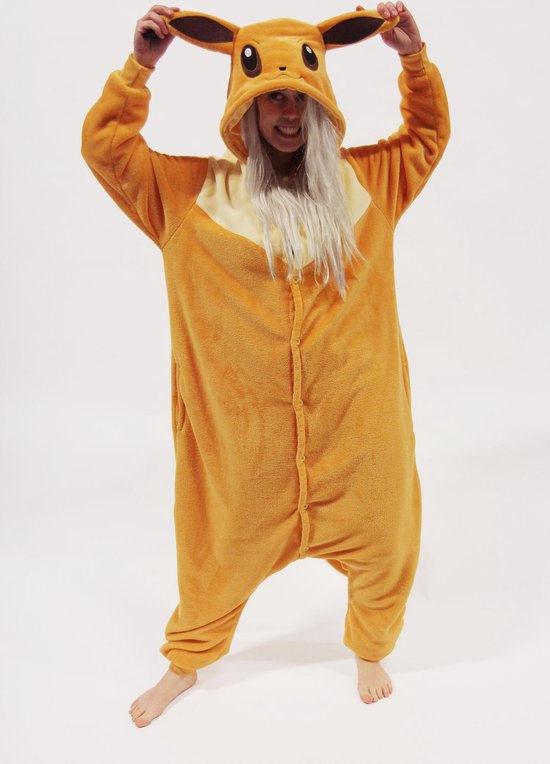 KIMU Onesie Eve Konijn Vos Pak - Maat XS-S - Vossenpak Kostuum Hamster Konijn 152 158 - Huispak Pyjama Jumpsuit Dames Heren Fleece Overall Halloween
