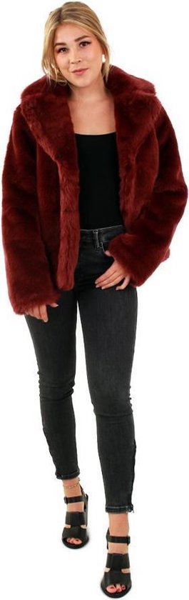 Korte donkerrode bontjas - maat 44-46 L XL - fake fur jas donkerrood  nepbont bordeaux... | bol