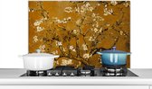 Spatscherm keuken 90x60 cm - Kookplaat achterwand Amandelbloesem - Kunst - Van Gogh - Goud - Muurbeschermer - Spatwand fornuis - Hoogwaardig aluminium