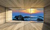 Window Beach Rocks Sea Sunset Sun Photo Wallcovering