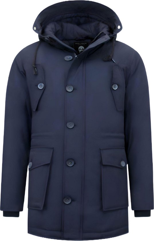 Winterjas Heren - Jassen Heren - Winterjassen Heren Lang - Jas - Parka Heren Winterjas - Gewatteerde Jassen - Jassen Heren Winter Capuchon - 8202 - Blauwe jas
