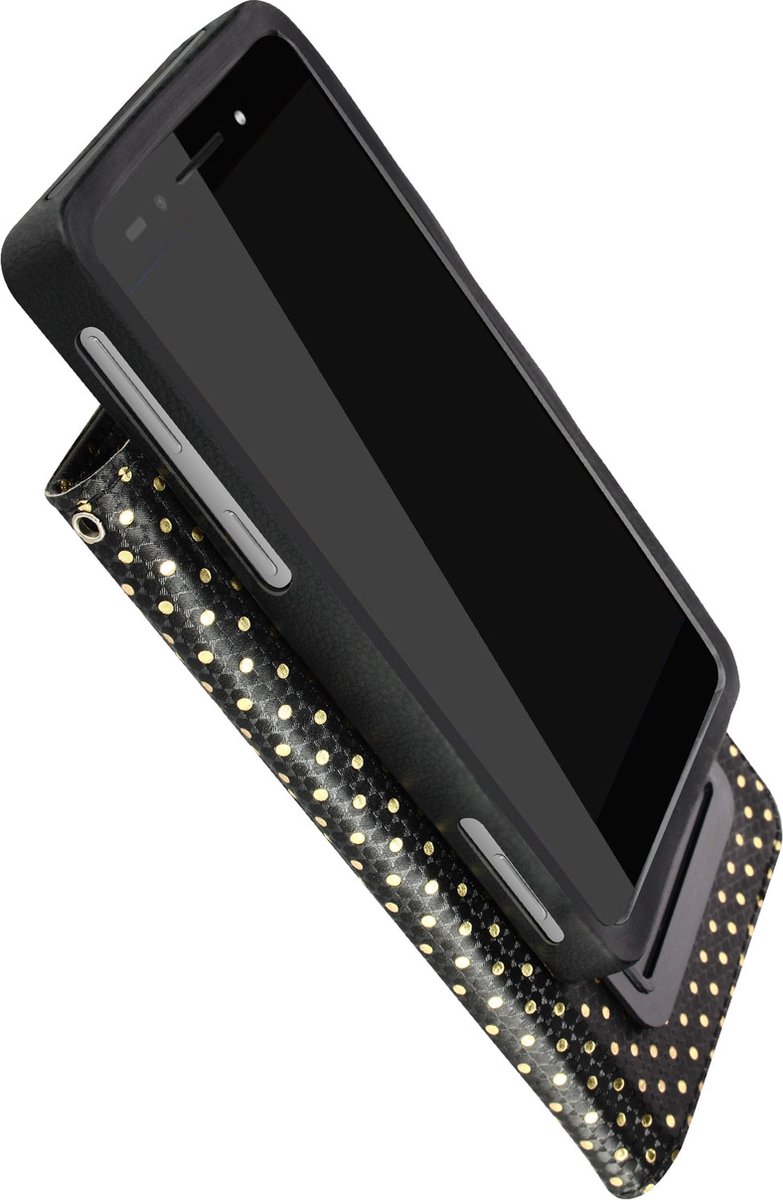 Avizar Foliohoes Universele portemonnee met gouden stippen voor 5,3 smartphone, Zwart