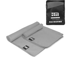 foto van TRVLMORE Microvezel Reishanddoek Set - 2 Stuks - Large (75 x 150 cm) & Extra Large (90 x 180 cm) - Microvezel - Grijs