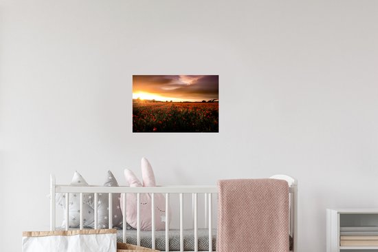 Muurstickers - Sticker Folie - Zonsondergang over de Klaprozen in Engeland - 30x20 cm - Plakfolie - Muurstickers Kinderkamer - Zelfklevend Behang - Zelfklevend behangpapier - Stickerfolie