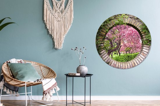 WallCircle - Stickers muraux - Cercle de papier peint - Transparent - Sakura - Fleur - Japonais - 100x100 cm - Cercle mural - Autocollant - Papier peint autocollant rond XXL