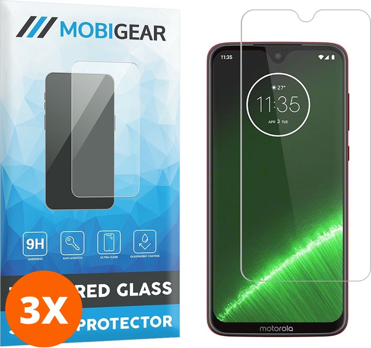 Mobigear Screenprotector geschikt voor Motorola Moto G7 Glazen | Mobigear Screenprotector - Case Friendly (3-Pack)