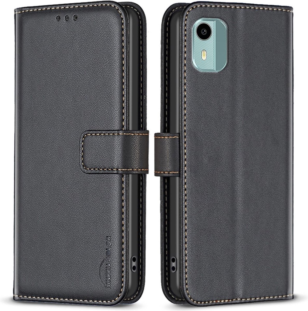 BINFEN Hoesje - Geschikt voor Nokia C12 Hoesje - BINFEN Book Case - Zwart