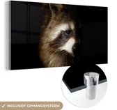 MuchoWow® Glasschilderij 40x20 cm - Schilderij acrylglas - Wasbeer - Wilde dieren - Zwart - Foto op glas - Schilderijen