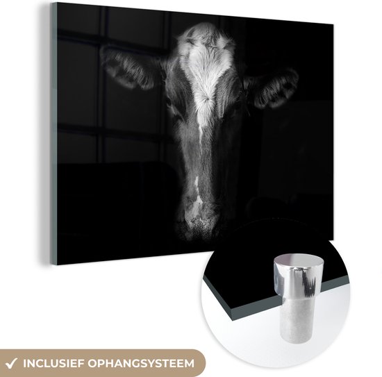 MuchoWow® Peinture sur verre 90x60 cm - Peinture acrylique sur verre - Vache - Animaux - Zwart - Photo sur verre - Peintures