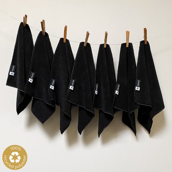 Moosfor Theedoeken, 100% katoen, 32 x 72 cm, zachte theedoeken, keukendoeken, absorberende keukendoeken, dikke premium theedoek, vaatdoeken, poetsdoeken, 12 stuks, zwart