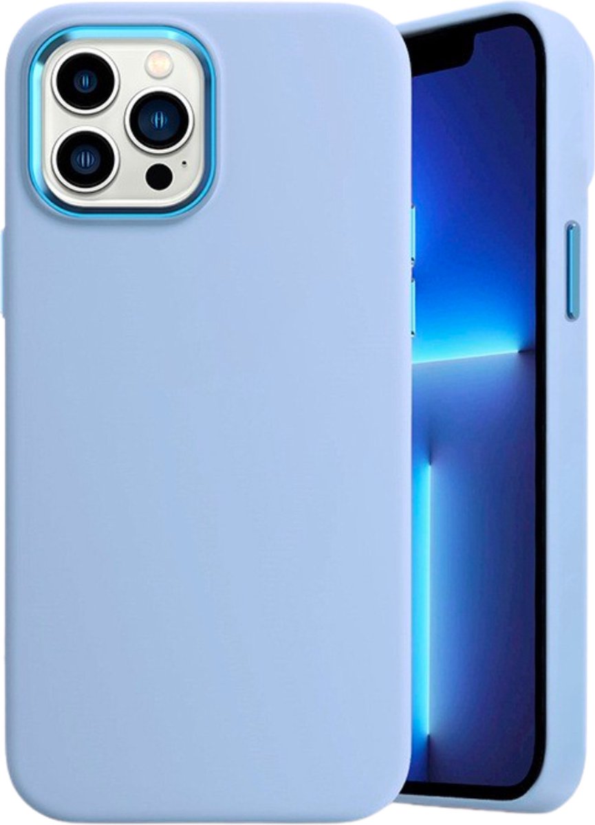 Hoozey - Hoesje geschikt voor Apple iPhone 13 Pro Max - Liquid Siliconen - Licht Blauw