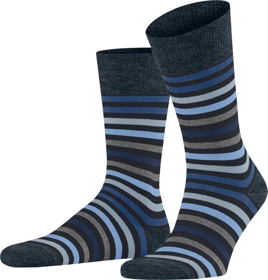 FALKE Tinted Stripe gestreept met patroon merinowol sokken heren blauw - Maat 43-46