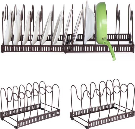 Uitbreidbaar Pan Organizer Rack, Pot Deksel Organizer met 10