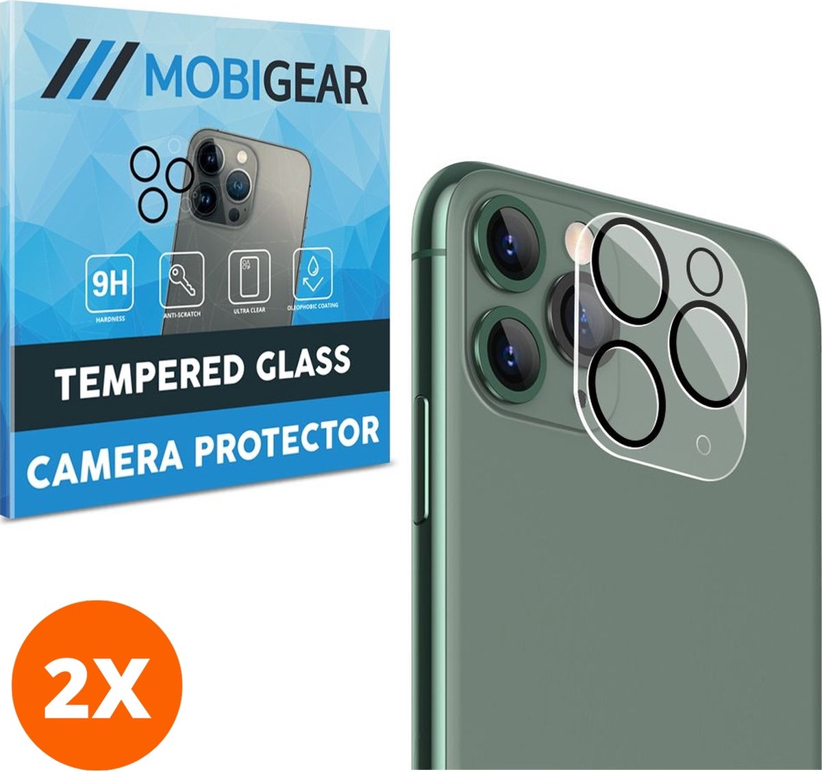 Mobigear Screenprotector geschikt voor Apple iPhone 11 Pro Glazen | Mobigear Camera Protector - Case Friendly (2-Pack)