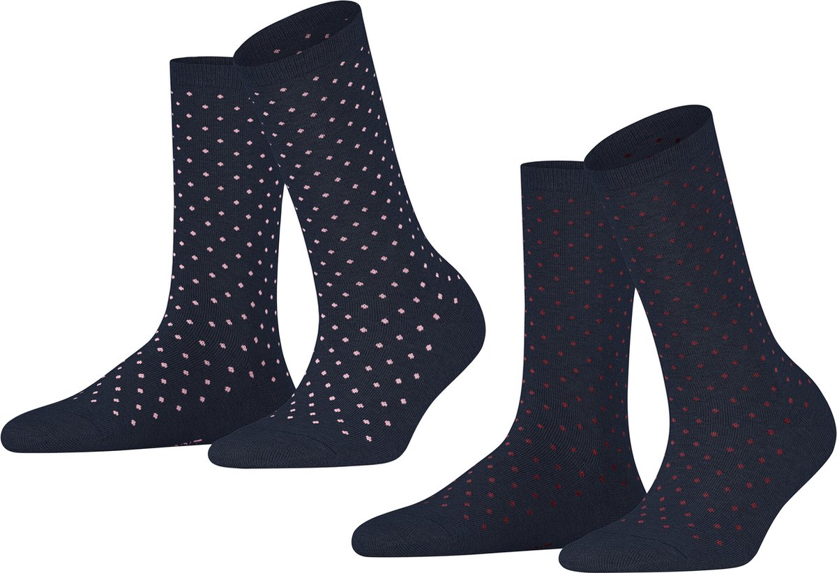 Esprit Fine Dot 2-Pack gedessineerd katoen multipack sokken dames blauw - maat 39-42