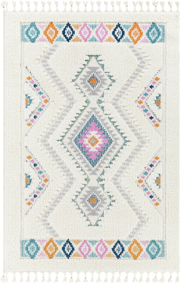 SURYA - LILO Modern Boho Shaggy Tapijt Meerkleurig/Wit