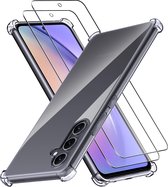 Anti Shock Silicone Shockproof Hoesje Geschikt voor: Samsung Galaxy A14 5G - Transparant + 2X Tempered Glass Screenprotector - ZT Accessoires