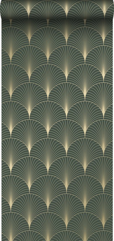 ESTAhome papier peint motif art déco vert foncé et or - 139584 - 0,53 x 10,05 m