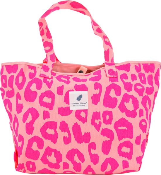Shopper Leopard - Neon Pink | Schoudertas | 36 x 33 x 18 cm | Canvas/Katoen | Fashion Favorite