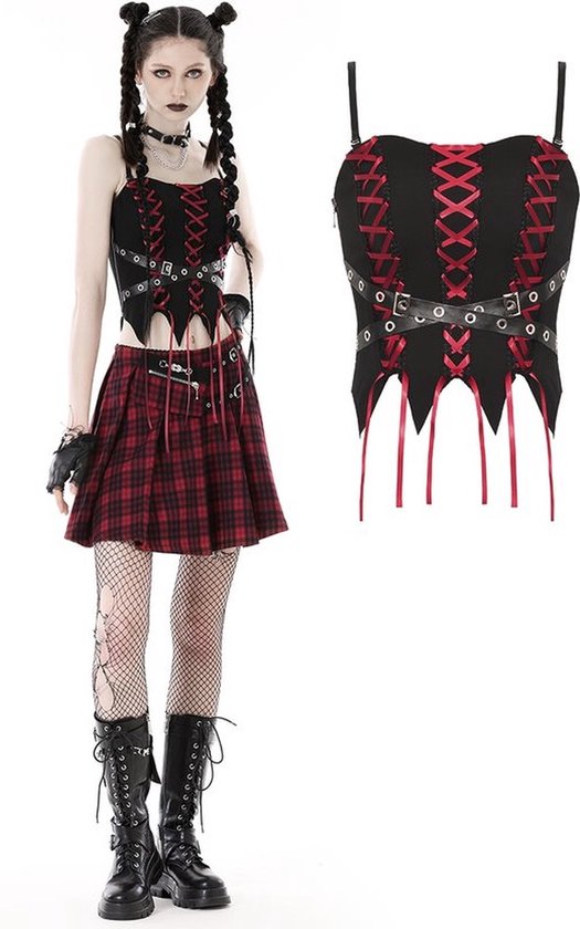 Dark in Love - Gothic lace up bandage Mouwloze top - XS - Zwart