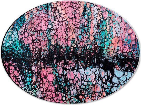 Dibond Ovaal - Roze en Blauwe Bollen Patroon - 40x30 cm Foto op Ovaal (Met Ophangsysteem)