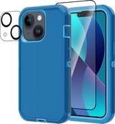 Heavy Duty iPhone 13 case met Screen Protector en Lens Protector - Blauw - Dustproof shockproof telefoonhoes cover bestaande uit 3 lagen inclusief schermbeschermer en lensbeschermer - Geschikt voor Apple iPhone 13