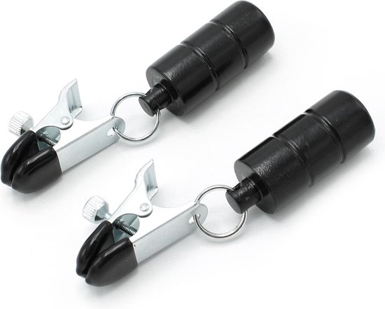 Kiotos Steel - Tepelklemmen - Nipple Adjustable Clamps 2x100g Gewichten - RVS - Zwart