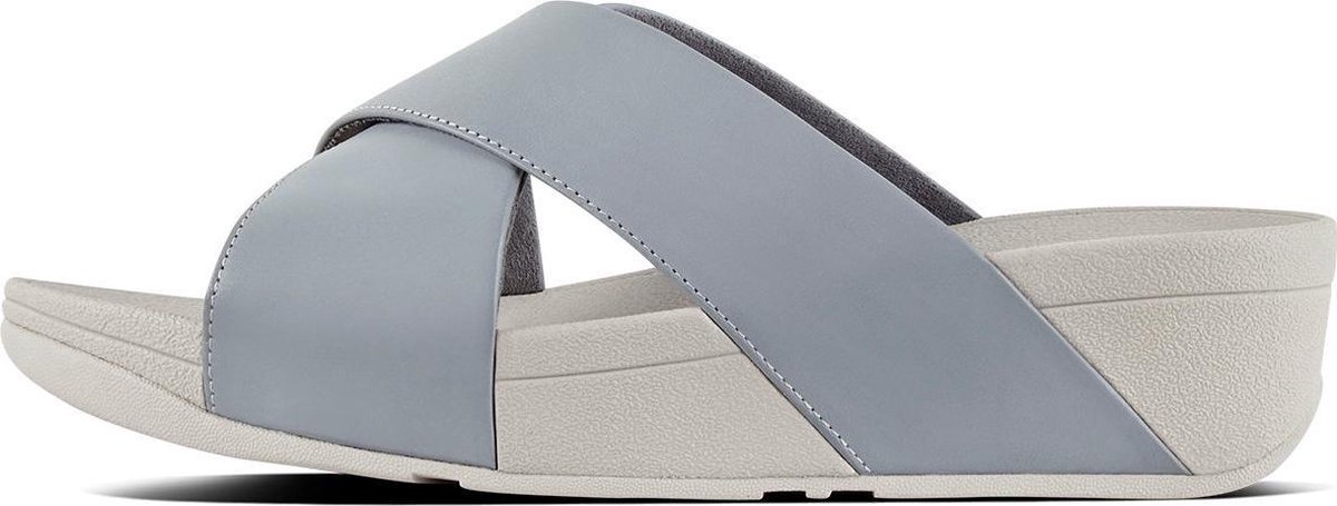 FitFlop™ Lulu Cross Slide Sandals Leather Dove Blue - Maat 38 - FitFlop