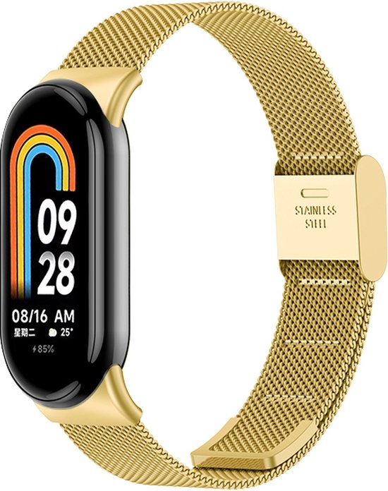 By Qubix compatible Xiaomi Smart band 8 bandje - Milanese bandje - Goud - Xiaomi mi band 8 bandje