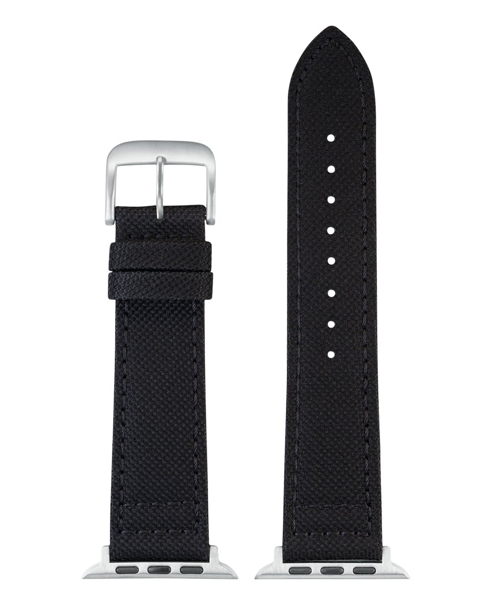 EULIT horlogeband geschikt voor Apple Watch 42-44-45-46 maat - Serie 1-2-3-4-5-6-7-8-9-10 + SE - canvas Smart - 22 mm - zwart - metalen gesp - incl. adapter