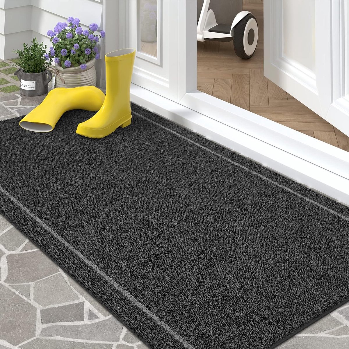 Deurmat voor binnen en buiten, absorberende mat zwart/grijs, antislip entreemat gemakkelijk te reinigen met rubberen coating voor hal, entree, keuken, slaapkamer (40 x 60 cm
