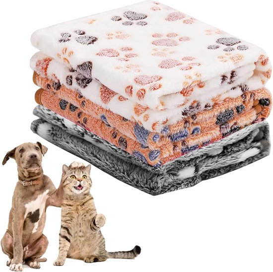 COMSLE Hondendeken Voor Honden en Katten, Wasbaar, Duurzaam, 3 Stuks, Zacht en Warm Flanel, Deken voor Honden en Katten, Geschikt voor Kleine en Middelgrote Honden, 40 x 60 cm, Grijze Botten