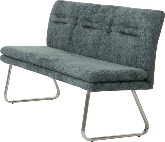 Canapé MCW-H70, canapé de salle à manger canapé rembourré, dossier tissu/textile chenille acier inoxydable brossé 180cm ~ bleu-vert