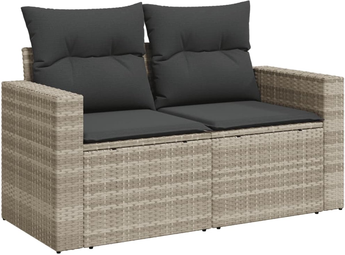 vidaXL - Tuinbank - 2-zits - met - kussens - poly - rattan - lichtgrijs