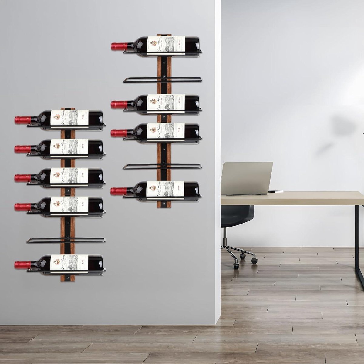 Casier à Vin Mural Pour 12 Bouteilles - Métal, Design DIY - Pour Salle à Manger, Bar, Cave - Lot De 3 étagères