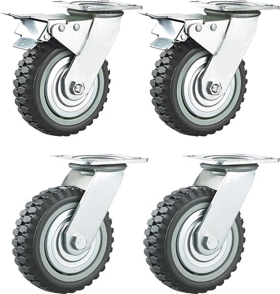 Foto: Goodivery zware draagkracht transportwielen set van 4 met rem en 360 draaibaarheid