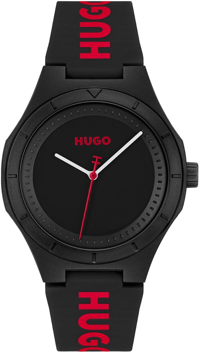 HUGO HU1530343 #LIT FOR HIM Heren Horloge - Mineraalglas - Kunststof-Silicone - Zwart - 42 mm breed - Quartz - Gesp - 5 ATM (douchen)