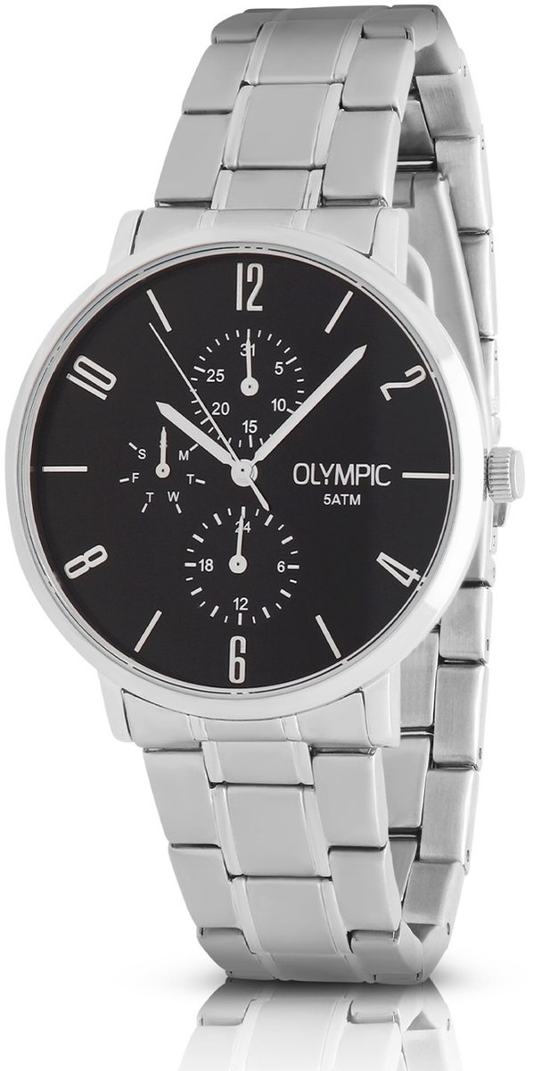 Olympic OL89HSS076 Tobias Heren Horloge - Mineraalglas - Staal - Zilverkleurig - 40 mm breed - Quartz - Vouw-Vlindersluiting - 5 ATM (douchen)