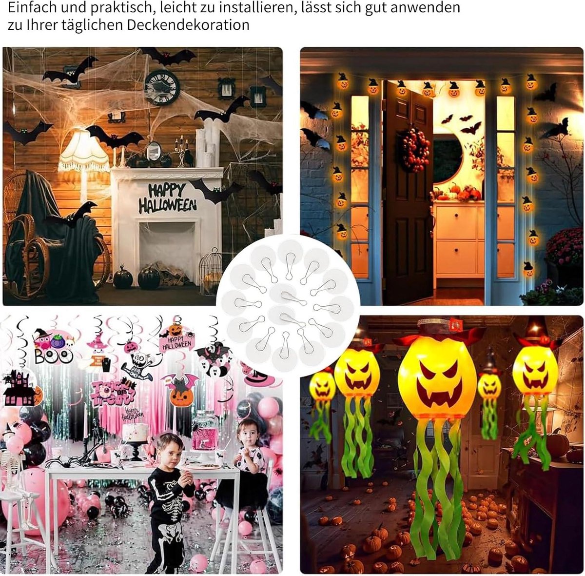 Samulee 50 Stuks Transparante Zelfklevende Plafondhaakjes, Plafondhaak zonder Boren Zelfklevende Plafondhaak, met Vlaggenmastclips, voor Slaapkamer, Badkamer, Halloween Decoratie, Halloween-haakjes