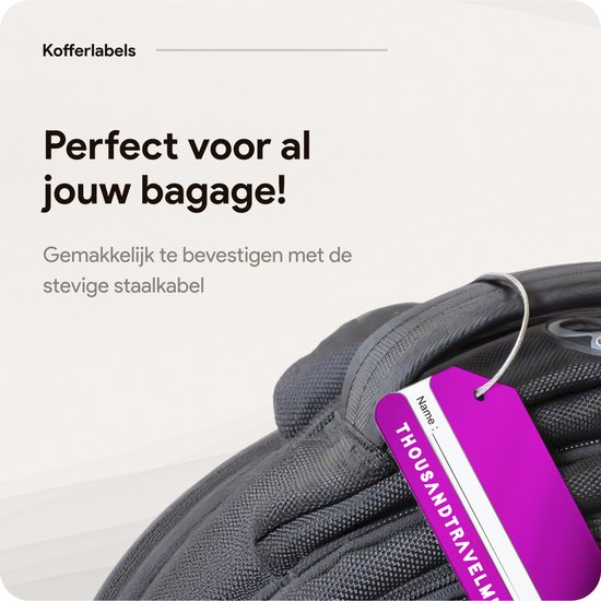 Bagagelabel – Kofferlabel – Bagagelabels voor Koffers – Reizen Gadget – Reisbagage & Reisaccessoires – 4 stuks – Aluminium – Paars